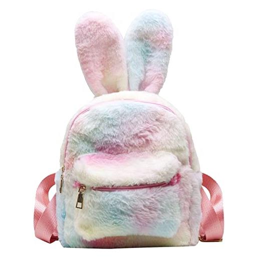 Jywmsc zaino da coniglietto per ragazze adolescenti, donne carino orecchie di coniglio zaino fluffy borsa a tracolla scuola borsa satchel
