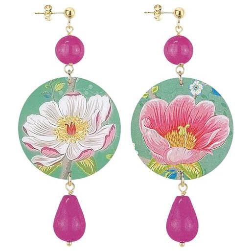 Lebole Maison lebole gioielli orecchini da donna the circle fiore rosa fondo verde giada classico fucsia