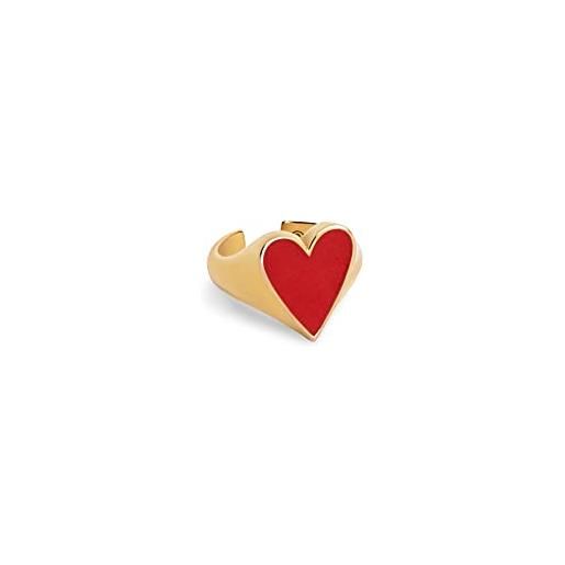 SINGULARU - anello cuore smaltato rosso - anello regolabile - anello in ottone con finitura placcata oro 18 kt - taglia unica - gioielli da donna