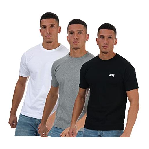 DKNY t-shirt da uomo a maniche corte in 100% cotone, confezione da 3, nero/bianco/grigio marl, l altamente