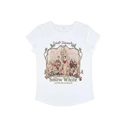 Disney snow white and friends women's organic rolled sleeve t-shirt, bianco, m donna