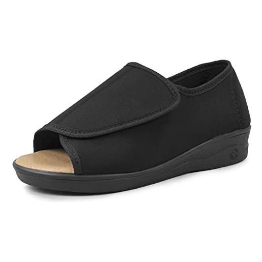 GICONFORT | scarpe extra leggere con velcro a piena apertura | con soletta in pelle imbottita e apertura frontale, nero , 35 eu