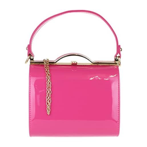 Girly handbags pochette in ecopelle verniciata lucida con chiusura a maniglia, borsetta da sera, fucsia, w 18, h 13, d 13 cm (w 7, h 5, d 5 inches)