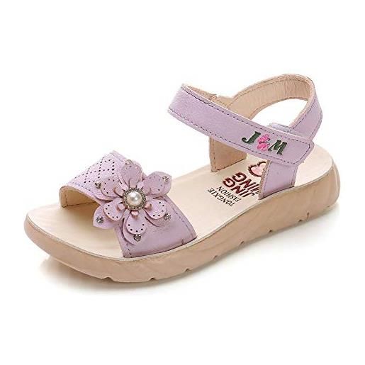 QZBAOSHU sandali bambina sandalo punta aperta bambina pelle scarpe estate con fiori ragazze 30 eu(cn 31, rosa chiaro)
