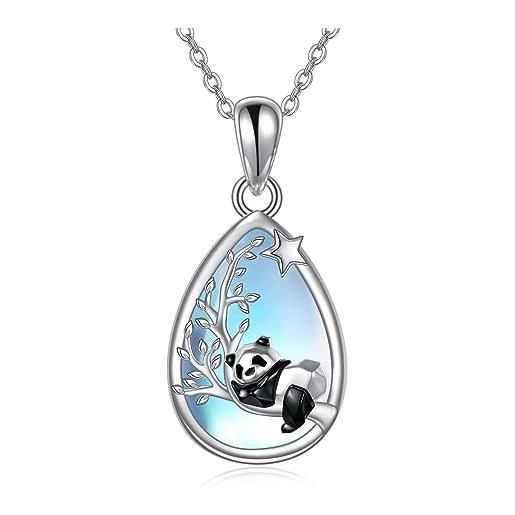 DAYLINLOVE panda, collana in argento sterling 925, con pietra di luna, albero della vita, panda da da donna, graziosa collana con ciondolo a forma di animale, regalo per la mamma e gli amanti degli