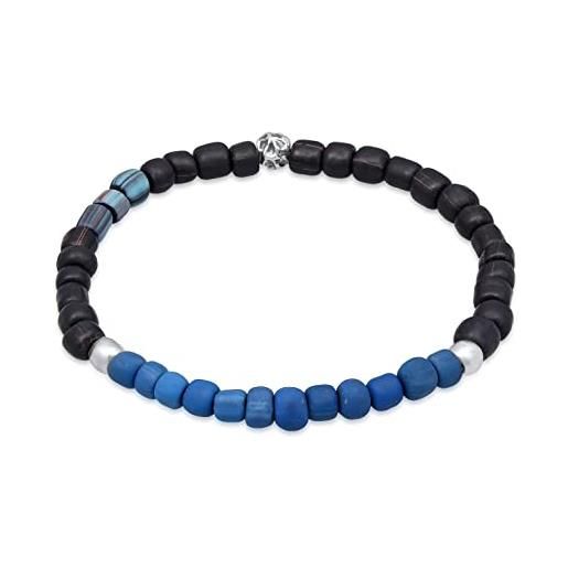 Kuzzoi buddha bracciale da uomo in perle di agata di colore blu, perline organiche in argento sterling 925, chakra, yoga, bracciale energia, lunghezza 19-23 cm, elastico