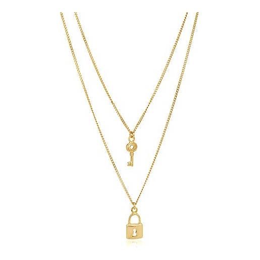 Vanbelle gioielli placcati in oro 18k - collana con ciondolo con chiave e lucchetto a doppio strato - elegante realizzata a mano per donna - lunghezza 16 + prolunga da 2