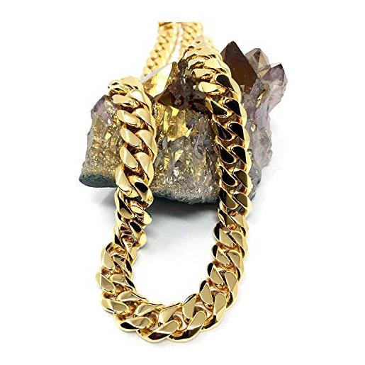 Lifetime Bling collana a catena cubana in oro 14 k per uomo/donna reale 11 mm taglio diamante 14 k pesante con chiusura spessa solida hip hop, oro, diamante