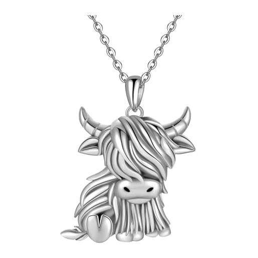 Fryneauy collana con ciondolo a forma di mucca, in argento sterling 925, regalo per donne, sorelle, figlie, 18inches, argento sterling, nessuna pietra preziosa