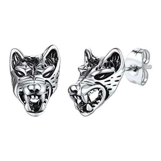 PROSTEEL orecchini donna a lobo argento in acciaio inox orecchini testa di lupo, hip hop punk orecchini animali confezione regalo-prosteel