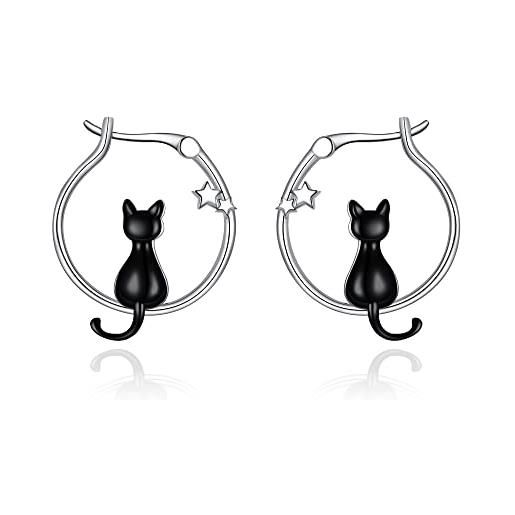 Fryneauy orecchini a forma di gatto creole in argento 925 gioielli animali regalo per donne ragazze madre figlia