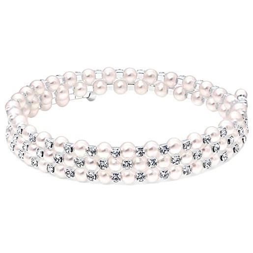 Chamqueen braccialetto con strass regolabile classico braccialetto di perle per donne e ragazze gioielli, pietra
