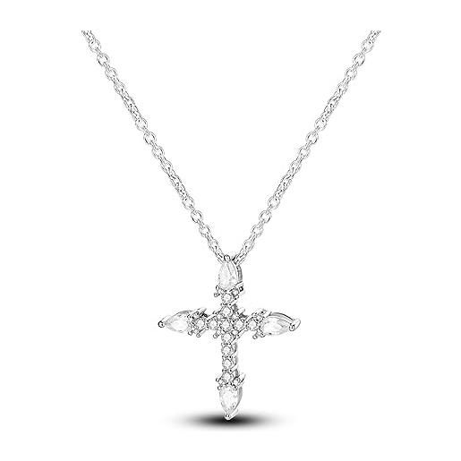 NARMO collana 925 sterling silver cubic zirconia croce collana per le donne elegante croce pendente con catena collana per ragazze