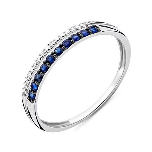 MIORE anello da donna a doppia fila di diamanti eternità in oro bianco 9 carati/375 con pietre zaffiro blu 0,19 carati e diamanti brillanti, gioielli, oro, diamante
