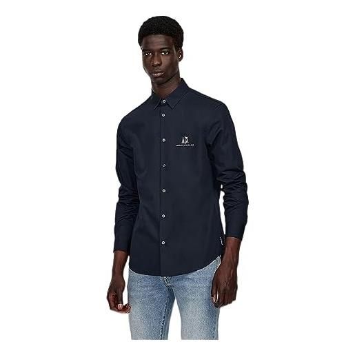 Armani Exchange a| x long sleeve icon logo button shirt camicia, deep navy, xl uomo