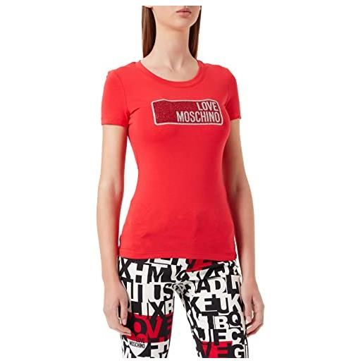 Love Moschino t-shirt glittered brand print maglietta, rosso, 44 donna