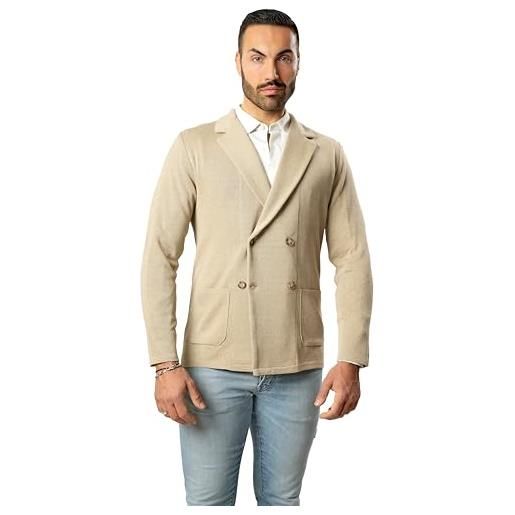 CLASSE77 giacca doppio petto da uomo - punto di cucitura milano - blaazer slim fit in cotone - artigianale, made in italy - casual, classica sportiva (it, testo, l, regular, regular, royal)