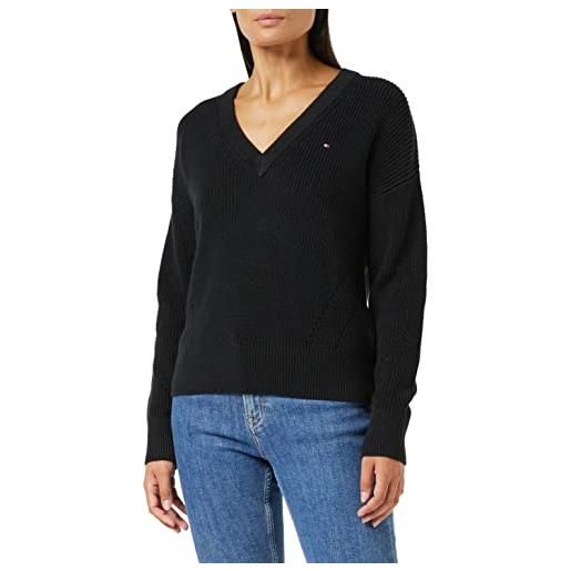 Tommy Hilfiger cotton v-nk sweater ww0ww35776 maglioni, nero (black), s donna