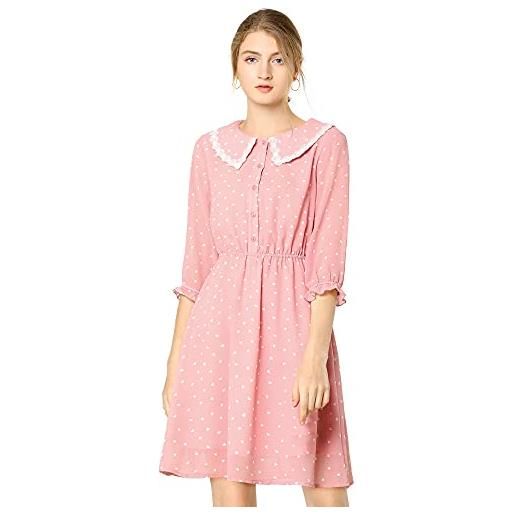 Allegra K - abito da donna elegante con stampa a pois, maniche a 3/4 e bottoni in chiffon rosa 40