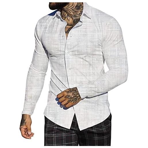 Generic camicia da uomo elasticizzata non stirata anti-rughe camicia da uomo classica in cotone slim fit camicie elastiche casual formali per uomo camicie casual con bottoni, 0b-bianco, xl