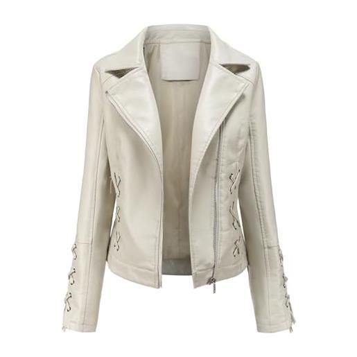 RQPYQF giacca corta da donna in pelle pu, giacca motociclista da donna elegante giacche donna casual per primavera e autunno wt53 (beige, 3xl)