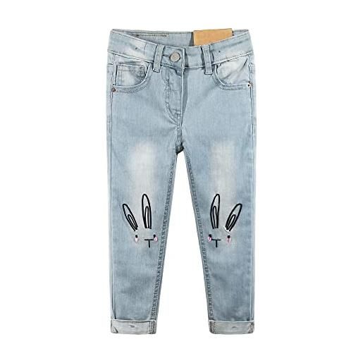 KIDSCOOL SPACE fascia elastica in vita ricamata coniglio per ragazze all'interno di jeans slim carini, azzurro, 4-5 anni