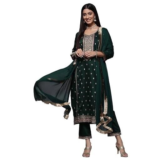 Yanustuti kurta set da donna con dupatta indian party wear kurti palazzo set tunica top, verde-2, xx-large
