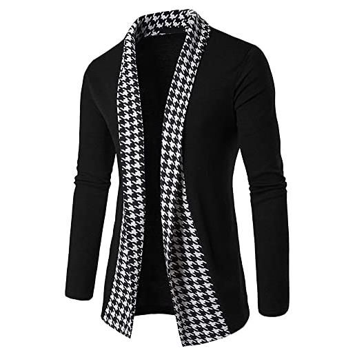 PANBOB cardigan uomo slim fit business casual comodo collo a scialle lungo giacca uomo confortevole ispessimento cappotto di transizione uomo primaverile e autunnale h-black3 xl