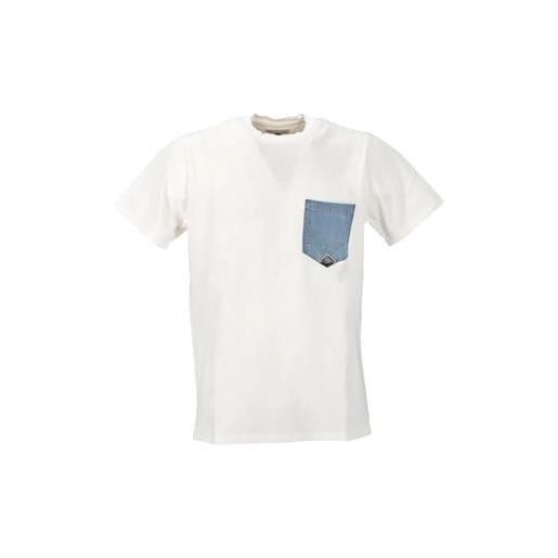ROY ROGER'S t-shirt girocollo cotone bianca taschino denim pocket p24