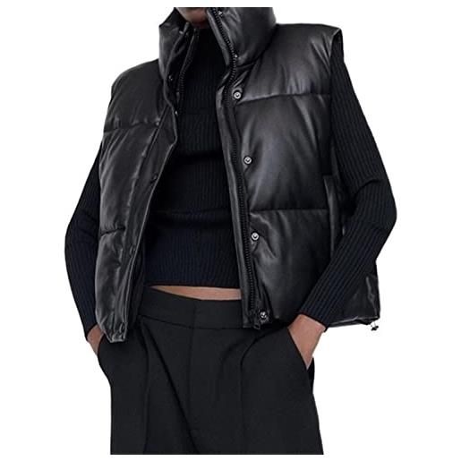 LAZUN gilet in cotone autunno inverno for gilet senza maniche da donna stand tie stretch top giacca impermeabile outwear caldo (color: noir, size: l)