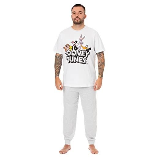 LOONEY TUNES pigiama da uomo | character lounge pantaloni e t-shirt grigio pj set | logo classico bugs bunny taz daffy duck | abbigliamento da notte regali per lui fan merchandise