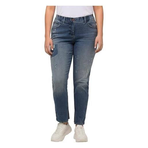 Ulla popken boyfriend-jeans, destroy-effekte, weites bein, stretch, blu denim, 54 donna