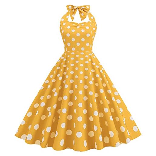 CCOOfhhc abito da donna anni '50, stile anni '60, stile rockabilly, stile rockabilly, abito da festa in stile retrò, stile hepburn, blu, l