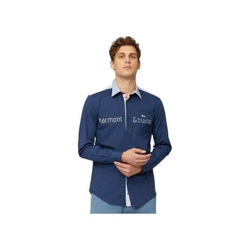 Harmont & Blaine camicia manica lunga stretch con lettering applicato cnl998012523m blu