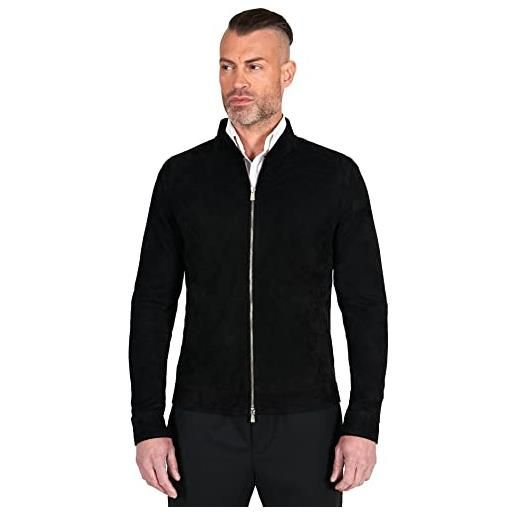 D'Arienzo giacca camoscio renna uomo nera in pelle scamosciata vera pelle giacca primavera giubbotto giubbino made in italy nero/54