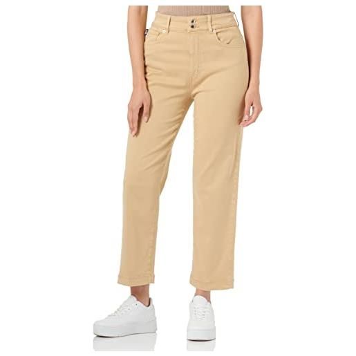 Love Moschino cropped garment dyed twill with black shiny back tag pantaloni casual, cream, 31 da donna