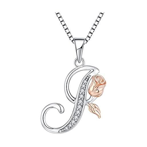 starchenie collana alfabeto con rose collana lettera i ciondolo zirconi collana in argento 925 da donna