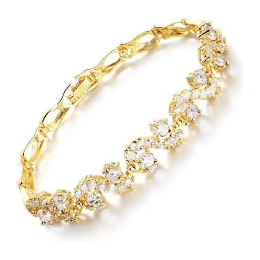 Crystalline Azuria donna 18ct placcato oro bracciale tennis con bianco cristalli di zirconi 19 cm