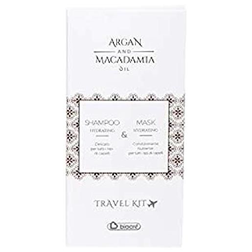Biacrè argan and macadamia travel kit 100 ml shampoo idratante e maschera idratante da 100 ml 200 ml