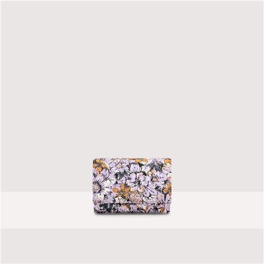 Coccinelle portafoglio small in pelle con stampa floreale metallic flower print