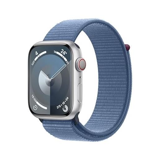 Apple watch series 9 gps + cellular 45mm smartwatch con cassa in alluminio color argento e sport loop blu inverno. Fitness tracker, app livelli o₂, display retina always-on, resistente all'acqua