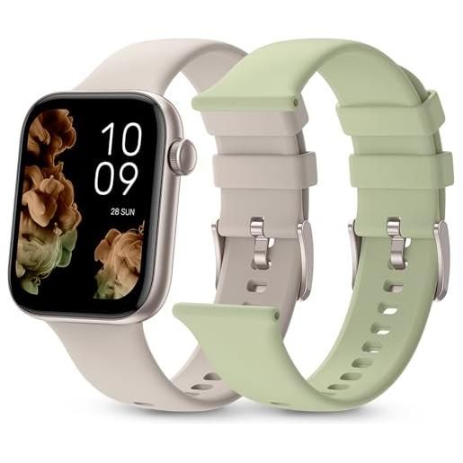 SPC smartee duo 2 - smartwatch con cinturino intercambiabile, display amoled da 1,78, batteria grande da 7 giorni, 100 sport, ip68, chiamata bluetooth, android e ios - beige/verde