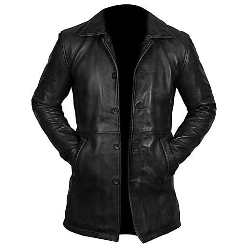 LP-FACON cappotto da uomo a 3/4 - marrone geniue cappotto sportivo in pelle da uomo, nero - cappotto corto in pelle, l