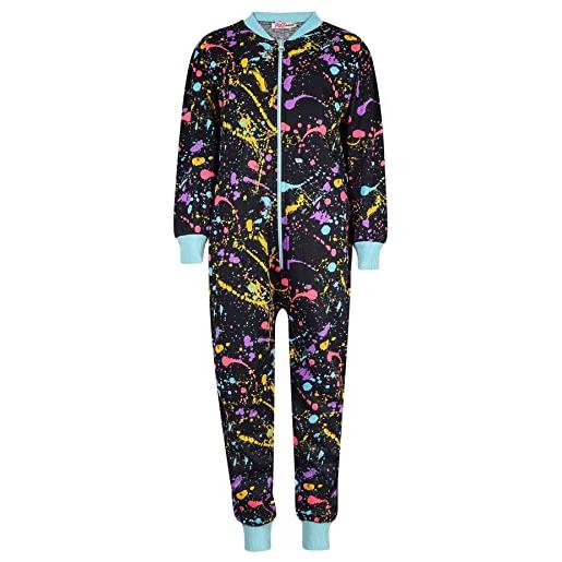 A2Z 4 Kids costume intero splash stampa lounge indossare sleepsuit tutto in una tuta comfy regalo per ragazze e ragazzi età 5-13 anni, nero, 9-10 anni