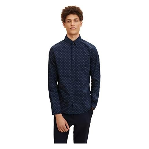 TOM TAILOR camicia elasticizzata con motivo, uomo, blu (navy geometric design 30150), 3xl