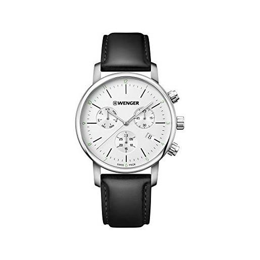 WENGER uomo urban classic cronografo - orologio al quarzo analogico in acciaio inossidabile con cinturino in pelle nera fabbricato in svizzera 01.1743.118