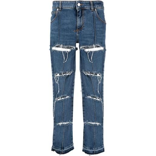 Alexander McQueen jeans crop con effetto vissuto - blu