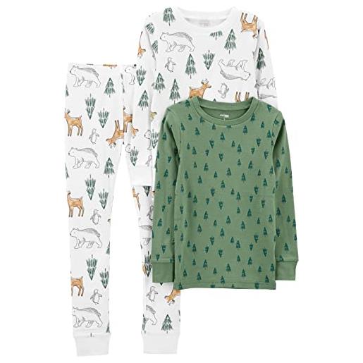 Simple Joys by Carter's 3-piece snug-fit cotton christmas pajama set pigiama, bianco bosco/verde pigne, 6 anni (pacco da 3) bambino