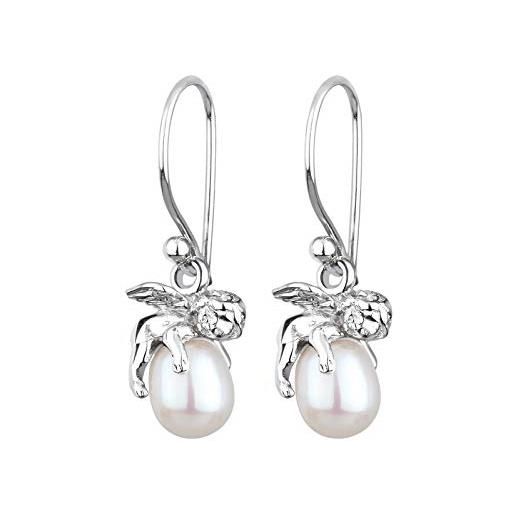Elli orecchini donna guardian angel ciondolo elegante con perle coltivate d'acqua dolce in argento sterling 925