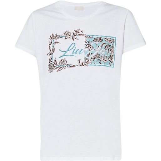 LIU JO - t-shirt logo fiori celeste bco